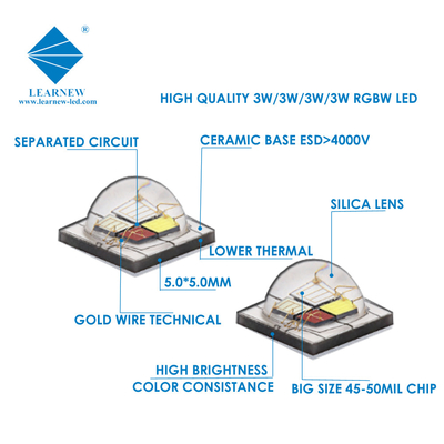 12W SMD5050 RGBW チップ 350mA 620-630nm 520-530nm 460-470nm 3000K ステージライト用