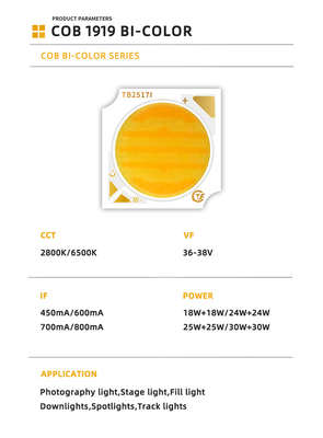 フルスペクトル Ra90 18W+18W 24W+24W 25W+25W 30W+30W 双色調節可能なLEDチップ 2800K/6500K調節可能なコブLED