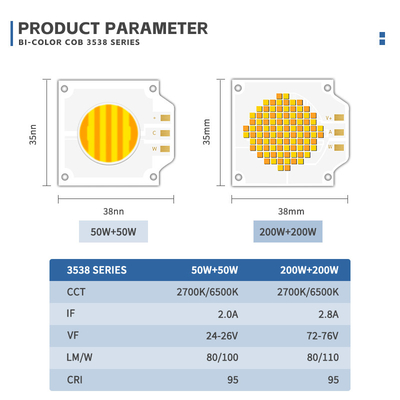 2700k 6500k 調節可能なCCT LED COB 500W 200W 高電力 Ra95 Ra97 COB 写真ランプのためのLEDチップ