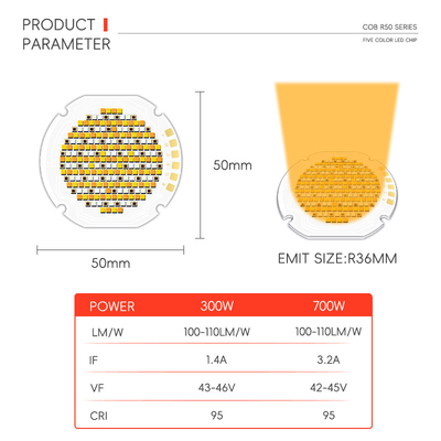 カスタマイズされたセラミック SMD Led R50 チップ 2700K 6500K 300W-70W 特殊角度 30 60 90 120 度 IF 1-4A VF 42-46V