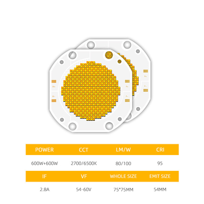 工場価格 75*75 60V 600W+600W デュアルCCT LED COB バイカラー COB LEDチップ ハイパワー COB LED