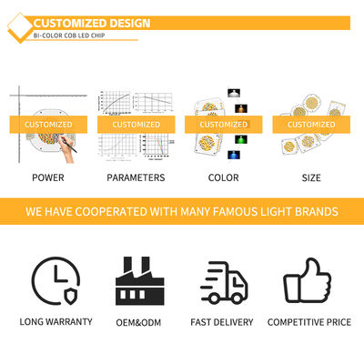 バイカラー高CRI COB LED 30W/40W/50W/80W 2in1 ウォームホワイトとクールホワイト 2424 LED COBチップ