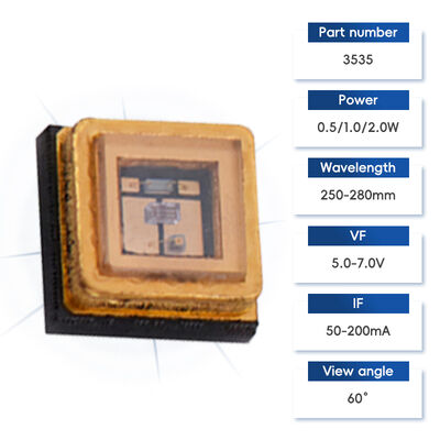 1W 3535 UVC LEDランプビーズ 深紫外線殺菌・硬化 クローゼット消毒 発光色波長 250-280nm