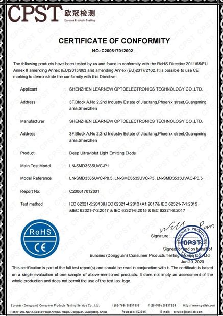 中国 Shenzhen Learnew Optoelectronics Technology Co., Ltd. 認証